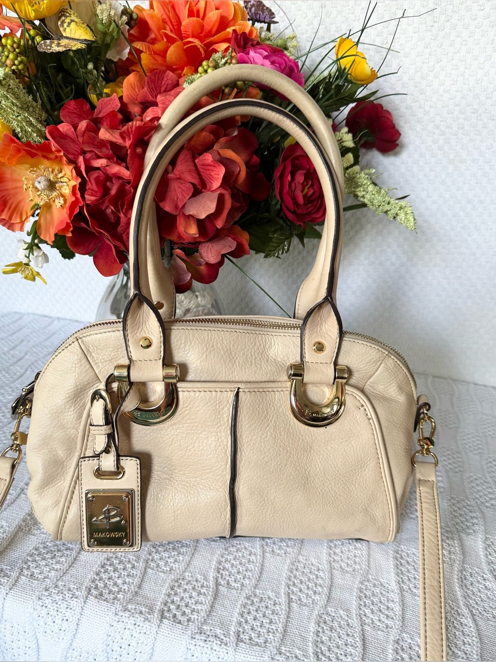 B.Makowsky pebbled leather satchel crossbody